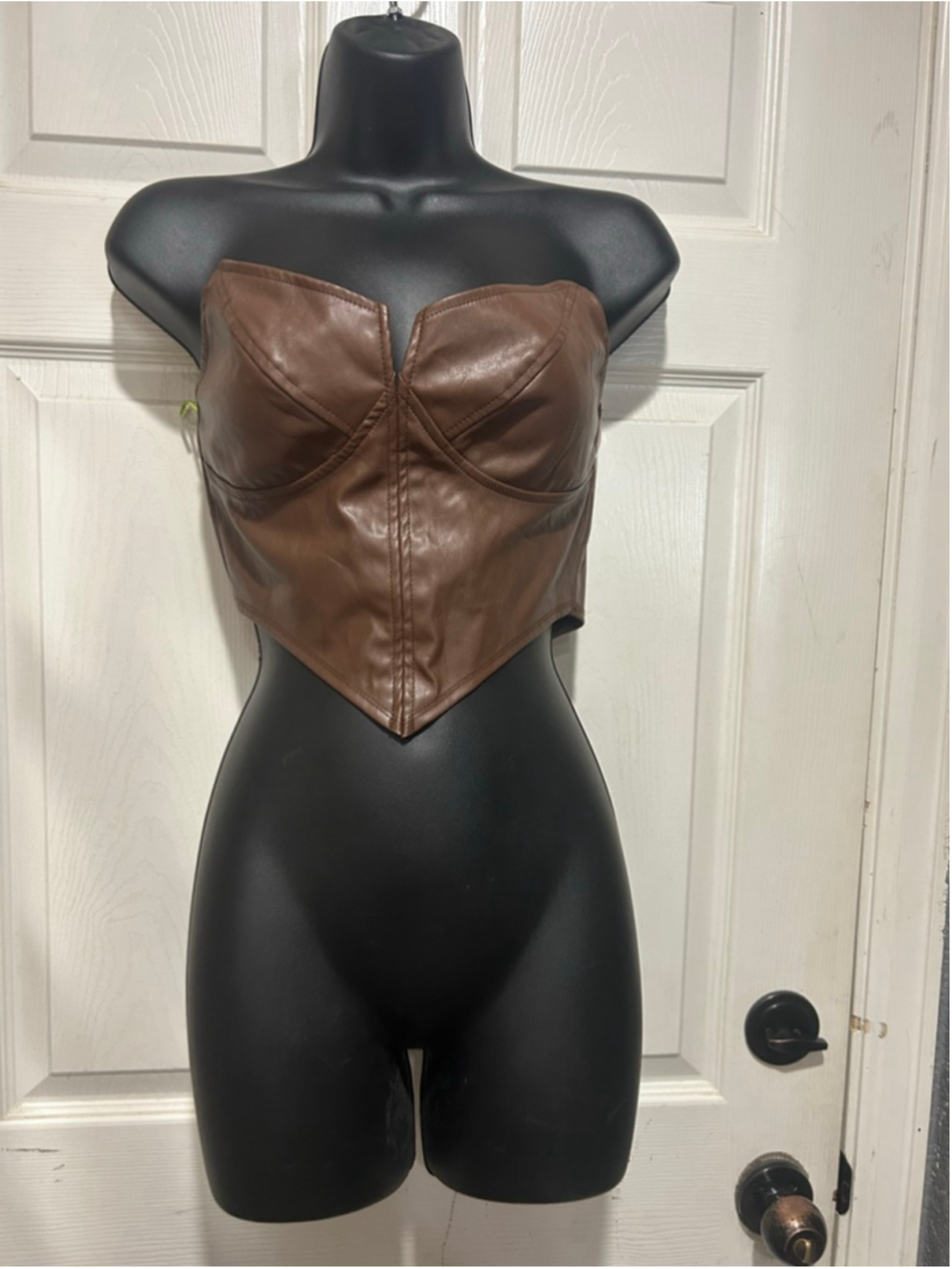 Women's SHEIN MOD Brown Faux Leather Strapless Crop Top M